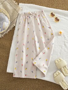 SHEIN Random 3 PC Send 1 PC Kids Young Girl Floral Print Loose Casual Pants Chic For Autumn/Winter Fall - Apricot - View 2