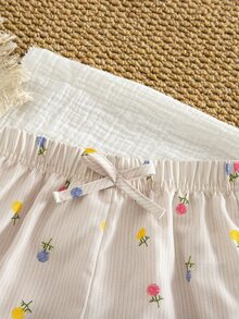 SHEIN Random 3 PC Send 1 PC Kids Young Girl Floral Print Loose Casual Pants Chic For Autumn/Winter Fall - Apricot - View 4