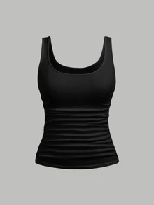 SHEIN Girlism 青少年女孩針織純色修身休閒背心 2件套 - 黑與白 - 查看 3