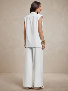 Silquee Women's Solid Color Shawl Collar Single-Button Casual Elegant Suit Vest, White Suit Jacket, Commuting Summer And Outfit, Office Party Coat. Wedding - White - View 2