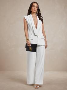 Silquee Women's Solid Color Shawl Collar Single-Button Casual Elegant Suit Vest, White Suit Jacket, Commuting Summer And Outfit, Office Party Coat. Wedding - White - View 1