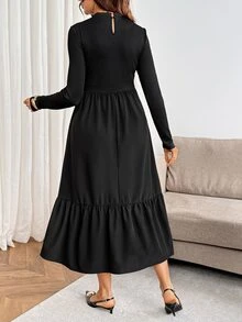 SHEIN Nursing Long Sleeve Ruffle Hem Dress Fall - Black - View 5