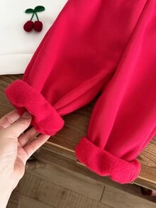 SHEIN 女嬰可愛秋冬櫻桃紅 3D 櫻桃圖案長袖衛衣長褲 2 件套可愛迷因 - 彩色 - 查看 3