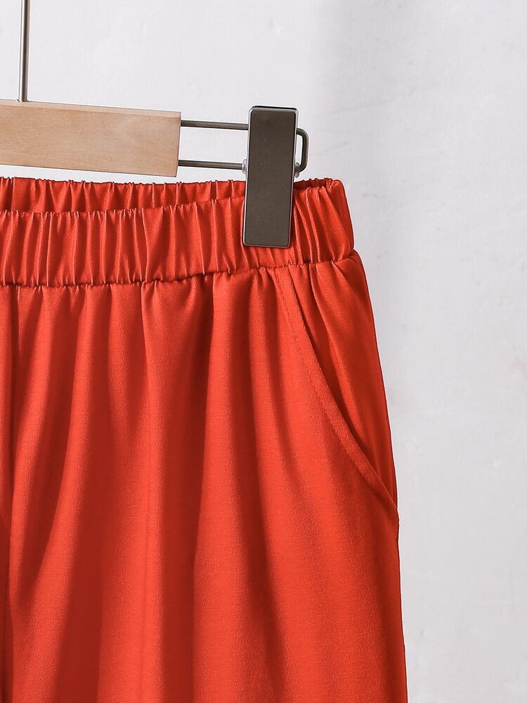 SHEIN Tween Girls' Oversized T-Shirt And Wide-Leg Pants Set, Ombre Gradient Orange-To-Pink, Round Neck Oversized Tee, Elastic Waist Wide-Leg Pants, Casual - Coral Orange - View 8