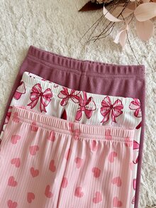 SHEIN LMoss Kids Set Baju dan Celana Panjang Bayi Perempuan Rajut Warna Polos Motif Hati dan Pita, Kerah Bulat, Trim Ruffle, 6 Potong - Sunrise, Dusty Pink, Light Pink, Autumn Cute - MultiWarna - View 4