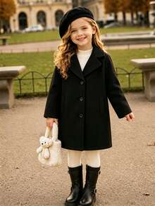 SHEIN Young Boy Lapel Collar Overcoat Autumn Fall - Black - View 3