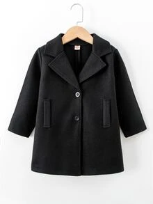 SHEIN Young Boy Lapel Collar Overcoat Autumn Fall - Black - View 1