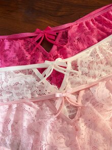 Divavoom Set 3 Potong Celana Dalam Seksi Klasik Ukuran Plus dengan Motif Renda dan Hiasan Pita, Model V-Shaped, dan Desain Pita. - MultiWarna - View 8