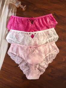 Divavoom Set 3 Potong Celana Dalam Seksi Klasik Ukuran Plus dengan Motif Renda dan Hiasan Pita, Model V-Shaped, dan Desain Pita. - MultiWarna - View 4