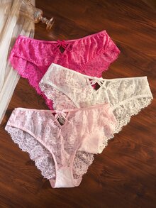 Divavoom Set 3 Potong Celana Dalam Seksi Klasik Ukuran Plus dengan Motif Renda dan Hiasan Pita, Model V-Shaped, dan Desain Pita. - MultiWarna - View 3