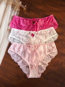 Divavoom Set 3 Potong Celana Dalam Seksi Klasik Ukuran Plus dengan Motif Renda dan Hiasan Pita, Model V-Shaped, dan Desain Pita. - MultiWarna - View 5