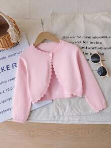 SHEIN Elladie kids Young Girl Fashion Sweet Button Long Sleeve Knit Cardigan Autumn Fall - Pink - View 1