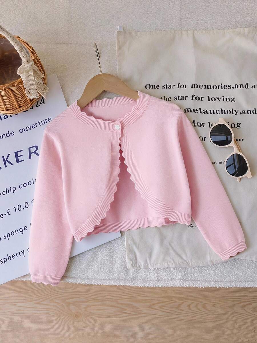 SHEIN Elladie kids Young Girl Fashion Sweet Button Long Sleeve Knit Cardigan Autumn Fall - Pink - View 1