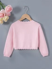 SHEIN Elladie kids 女童時尚甜美公主風鈕扣長袖針織開襟衫 秋季 母女套裝 粉色 - 粉色 - 查看 2