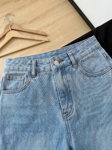 EMERY ROSE EMERY ROSE Women's Lace Trim Straight Leg Jeans,Summer,World Cup,Independence Day,Beach,Elegant,Vacation,Country,Lace Patchwork Jeans,Lace Trim Jeans - Blue - View 6