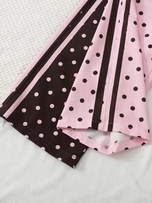 SHEIN 女童雙色波點長褲，粉色底深棕波點與深棕底粉色波點，兩色可選，側邊對比條紋，適合日常上學、拜訪親友、郊外出遊、姐妹聚會等，春秋穿著，時尚吸睛 - 彩色 - 查看 5