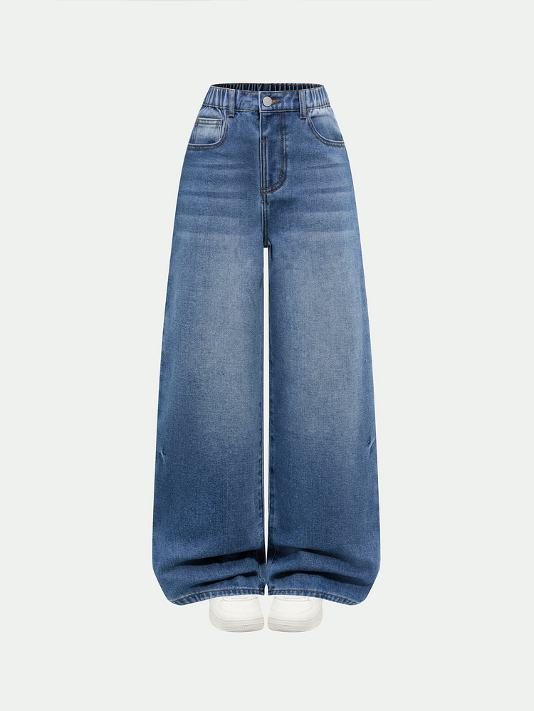Tween Girl 1pc High Waist Bleach Wash Straight Leg Jeans - Medium Wash - View 4