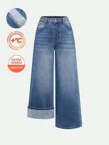 Tween Girl 1pc High Waist Bleach Wash Straight Leg Jeans - Medium Wash - View 3