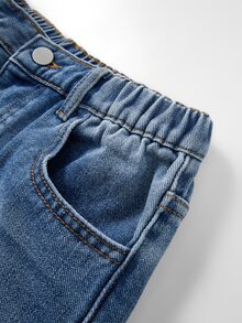 Tween Girl 1pc High Waist Bleach Wash Straight Leg Jeans - Medium Wash - View 7