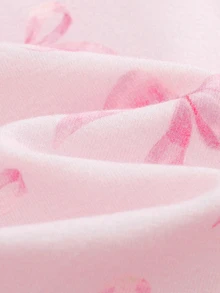 Cozy Pixies طقم بناتي من ملابس علوية صوفية ناعمة برقبة دائرية وأكمام طويلة بنقشة كرتونية وفيونكة مع بنطلون طويل بخصر مطاطي وقصة ضيقة - وردي - مشاهدة 6