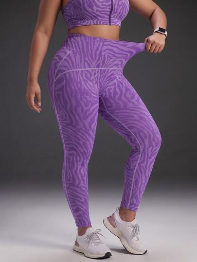 Powerista Women's Plus Size High Waist Seamless Sports Leggings Gym Fitness Workout Running Yellow High-Waist Tummy-Controlling Purple Leopard Print Seamless