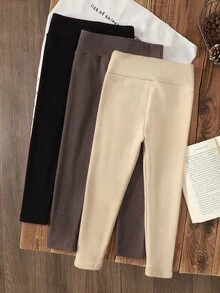 SHEIN LMoss Kids Young Girl 3件組多功能休閒緊身褲，適合秋冬、戶外運動、學校、日常休閒穿著 - 彩色 - 查看 5
