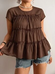 Freevana Plus Size Women's Sleeveless Layered Patchwork Blouse - Multicolor - View 1