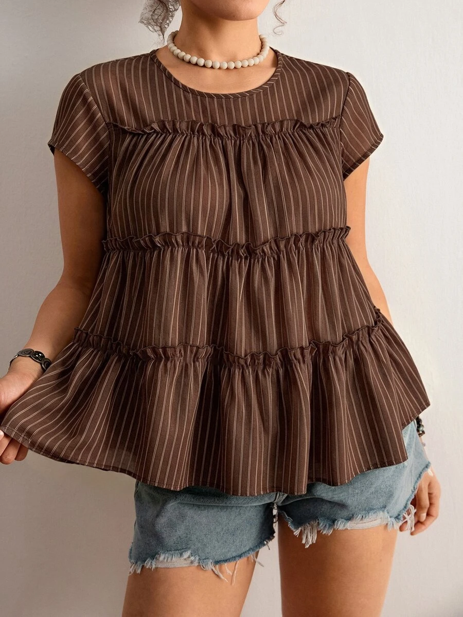 Freevana Plus Size Women's Sleeveless Layered Patchwork Blouse - Multicolor - View 1