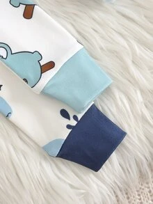 Cozy Pixies 小男孩修身版卡通動物圖案針織柔軟圓領長袖套頭上衣，四季適用 - 藍白色 - 查看 6