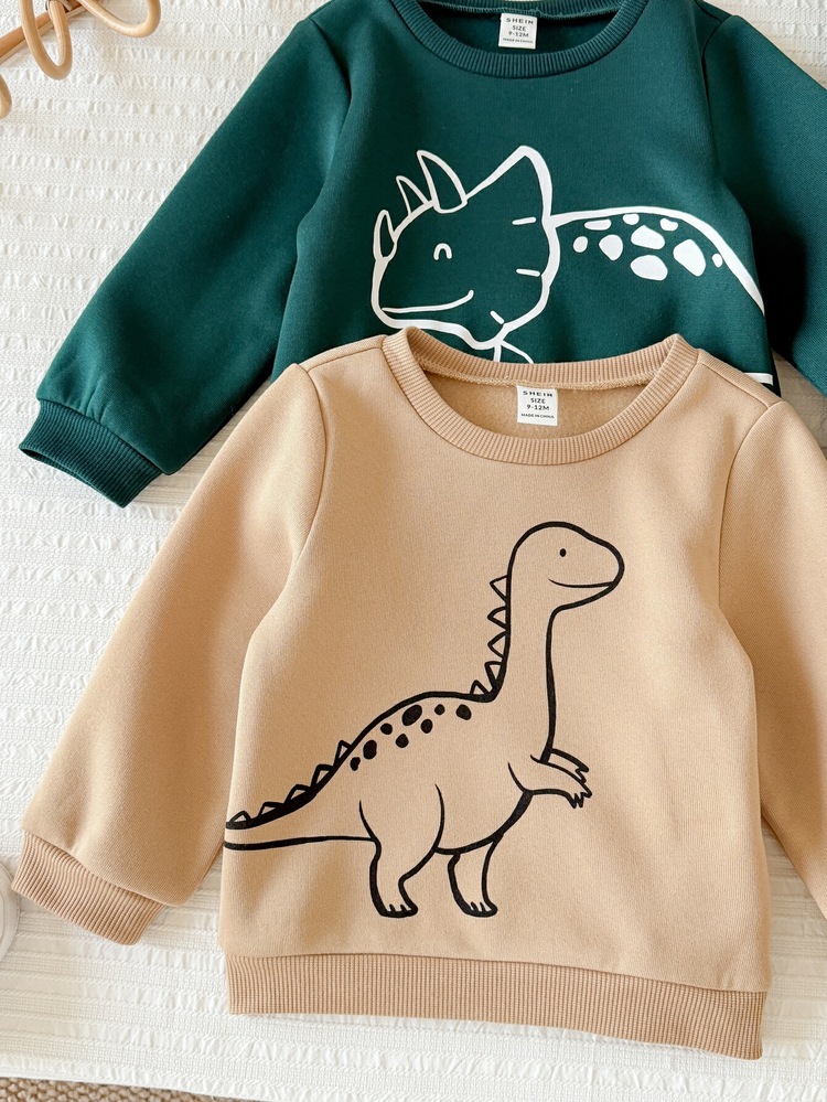 LMoss Kids Baby Boy Cartoon Dinosaur Pattern Knitted Soft Crew Neck Long Sleeve Pullover Sweatshirt Elastic Waist Long Autumn Winter Pants 4pcs -Piece Set - Multicolor - View 3