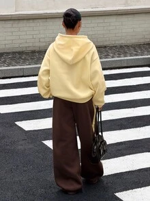 Muchica Women's Solid Color Drop Shoulder Long Sleeve Hooded Sweatshirt And Pants Casual Set - Multicolor - View 6