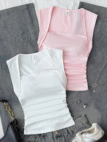 青少年女孩買1送1粉色白色背心 - 彩色 - 查看 1