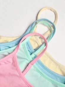 SHEIN Girlism 青少年女孩針織簡約休閒彩色馬卡龍色細肩帶背心上衣 4件組 - 彩色 - 查看 5