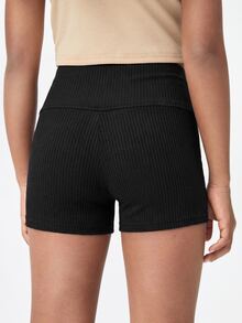 SHEIN 少女純色針織休閒春夏高腰修身單車褲 - 彩色 - 查看 2