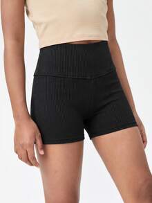 SHEIN 少女純色針織休閒春夏高腰修身單車褲 - 彩色 - 查看 4