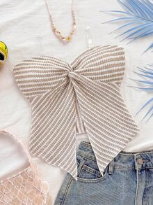 SHEIN Teen Girls Tank Tops & Camis, Vacation Summer Fashion Casual Knit Textured Striped Bandeau Tank Top, - Multicolor - View 1