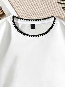 Flirla Plus Size Women's Embroidery Round Neck Thermal Lined Casual Sweatshirt,Autumn And Winter - White - View 5