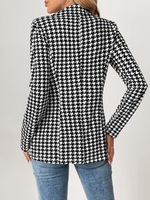 SHEIN Tall Women's Houndstooth Check Blazer Jacket In Summer, Tall Teachers' Day Office Work Black And White Checkered Elegant Smart Casual Business Casual - Black and White - View 2