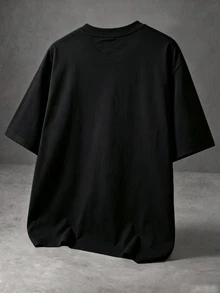 Manfinity EMRG 男士圓領字母圖案休閒日常短袖T恤 - 黑色 - 查看 2