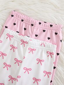 Cozy Pixies 女嬰貼身睡衣套裝，蝴蝶結圖案針織柔軟圓領長袖套頭上衣，鬆緊腰長褲，緊身盲盒 4 套隨機發 2 套 - 粉色 - 查看 5