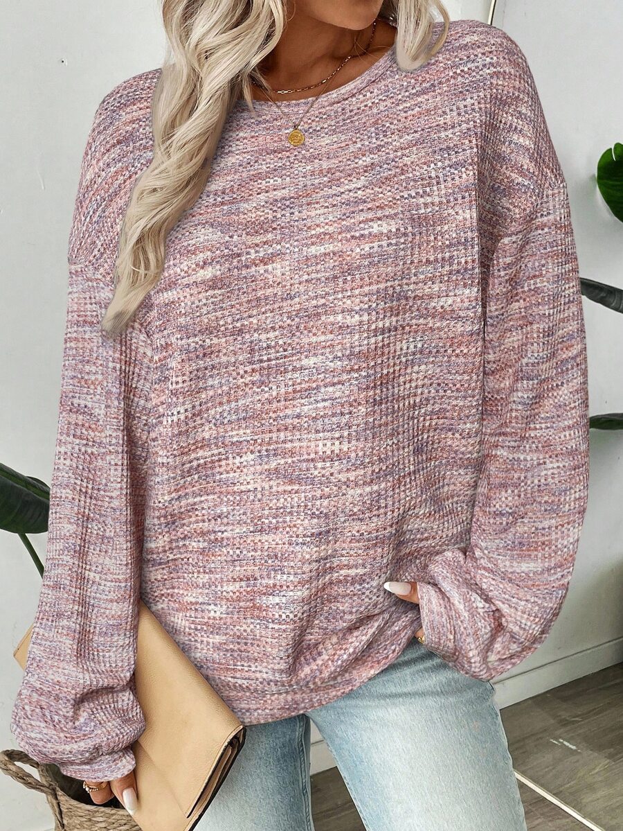 SHEIN LUNE Women's Colorful Waffle Knit Pullover Sweatshirt, Autumn,Fall