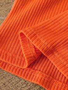 SHEIN Baby Girl Solid Color Knit Camisole Top And Ditsy Floral Shorts Set Vacation Orange Summer , - Multicolor - View 5