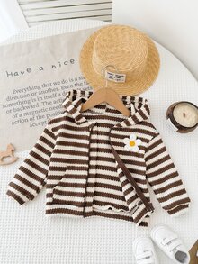 LMoss Kids Lmoss 嬰兒女童棕色條紋連帽休閒可愛百搭日常外出冬季衛衣 秋季 - 彩色 - 查看 2
