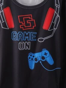 SHEIN 男童 2 件組遊戲控制器印花修身居家服套裝，圓領長袖耳機與控制器印花上衣 + 同款滿版印花修身長褲，柔軟親膚面料，可兼作睡衣與秋冬內搭，休閒百搭居家服套裝 - 黑色 - 查看 6