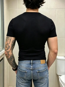 Manfinity Dauomo Men's Sexy Techno Cutout Fitted Short Sleeve Rave Black Summer - Black - View 2