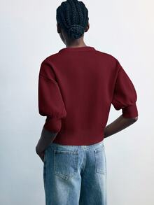 Maija Women's Solid Color Front Button Short Knit Cardigan, - Burgundy - View 4