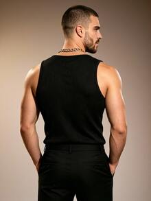 ZURIURI Men's Fashion Sexy Alien Metal Decor Tank Top Club Rave Black Summer - Black - View 3