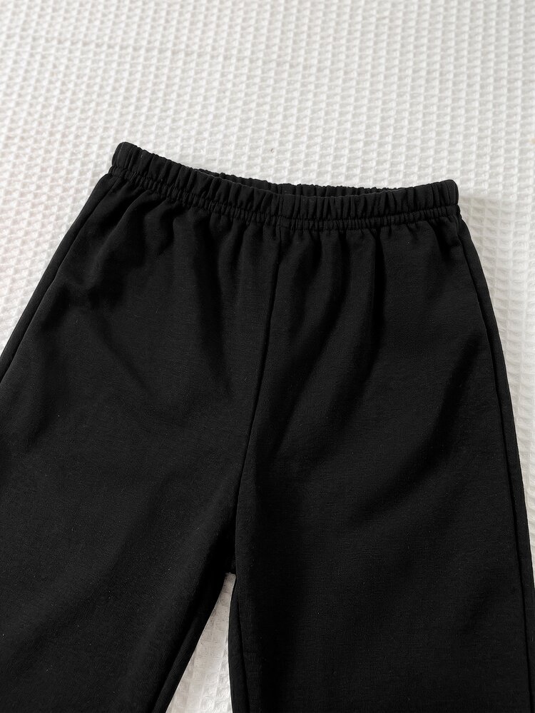 SHEIN 女童 2 件組 針織條紋花卉圖案圓領運動衫與內搭褲套裝 - 黑與白 - 查看 3