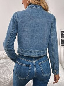 EMERY ROSE Women's Fashion Versatile Cropped Zipper Denim Utility Jacket - Blue - View 2