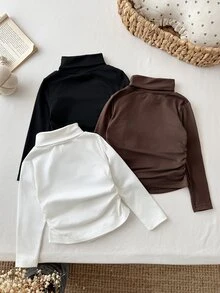 LMoss Kids LMoss Baby Girl Casual Daily Wear Baby Girl Tops Back-To-School School Grey Black White Autumn Black Tops White Tops 3pcs Random Pieces From 8 Designs - Multicolor - View 5